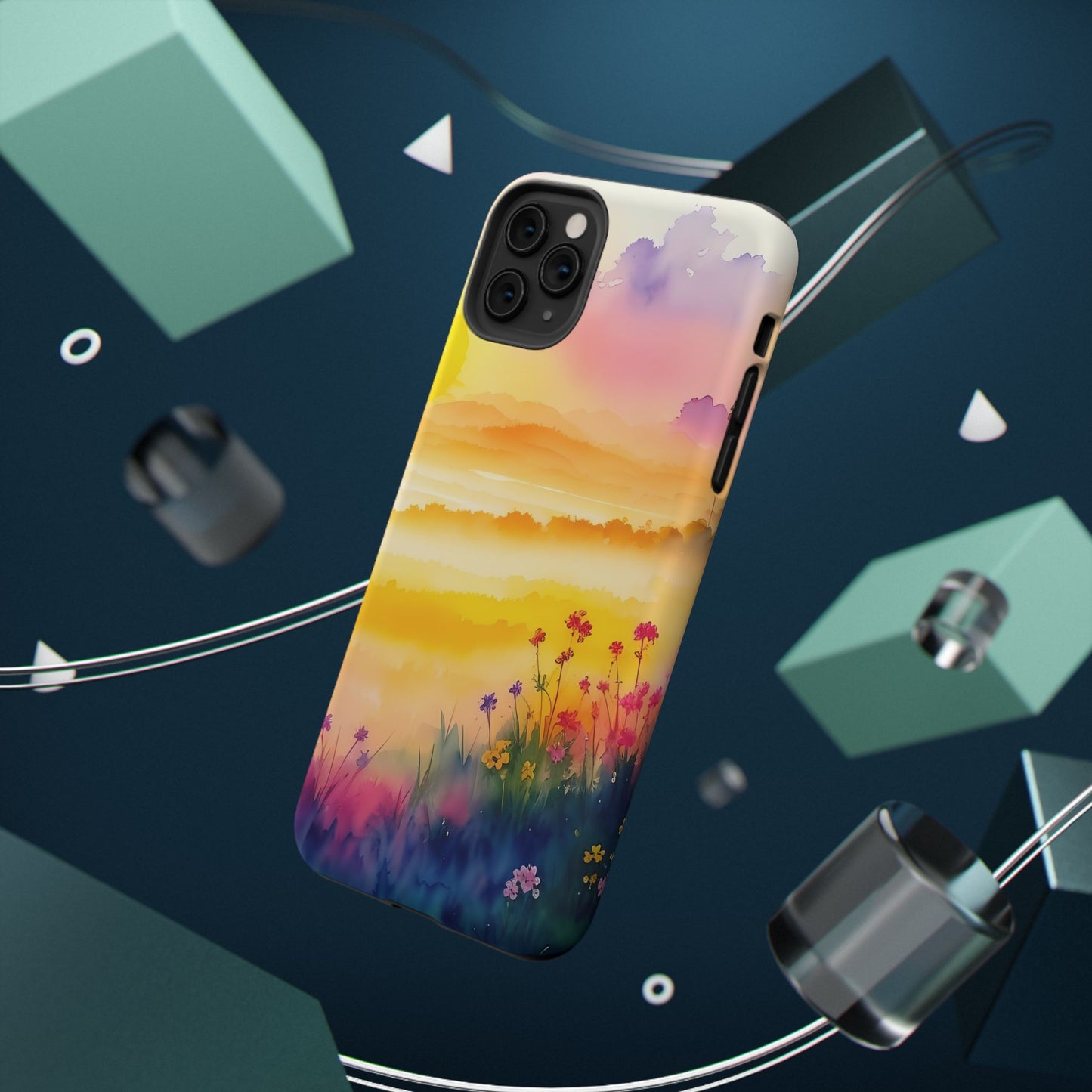 Scenic Landscape IPhone Case - Floral Sunset Design