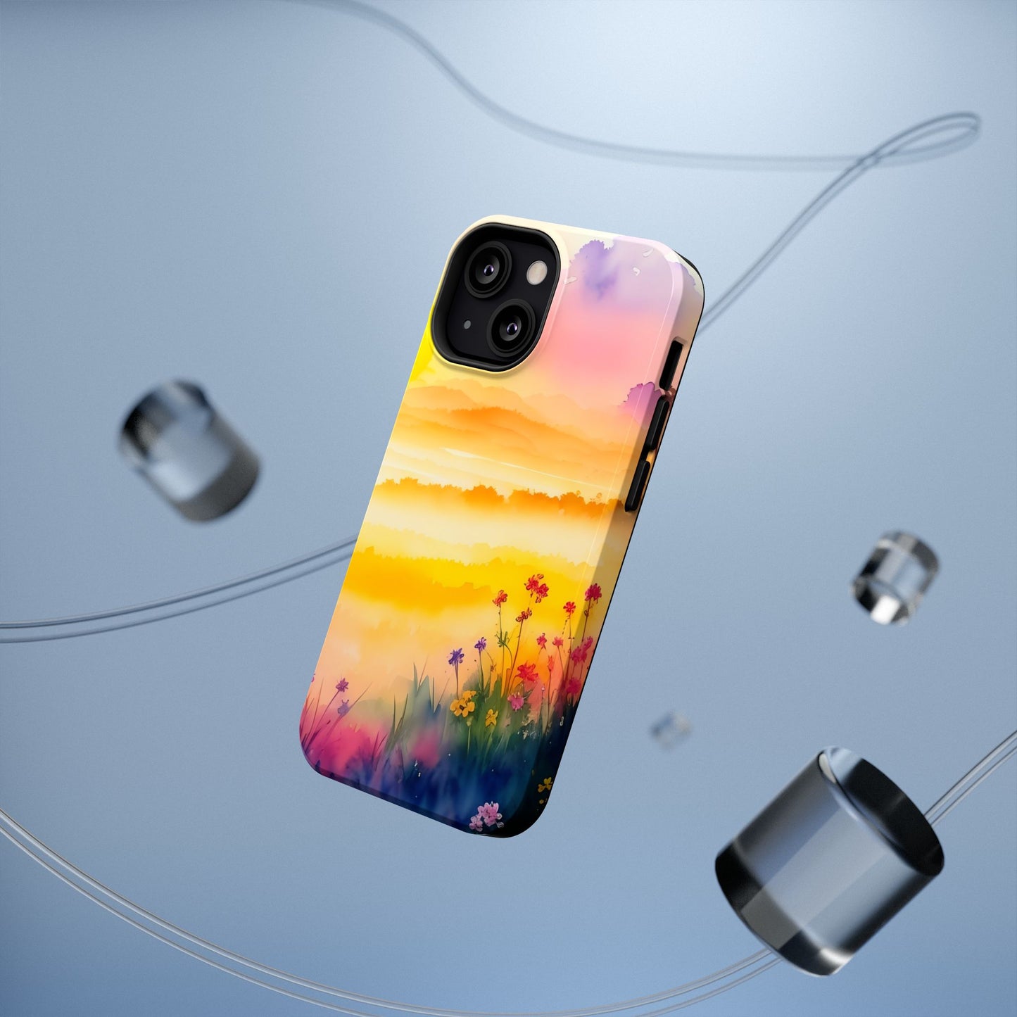 Scenic Landscape IPhone Case - Floral Sunset Design
