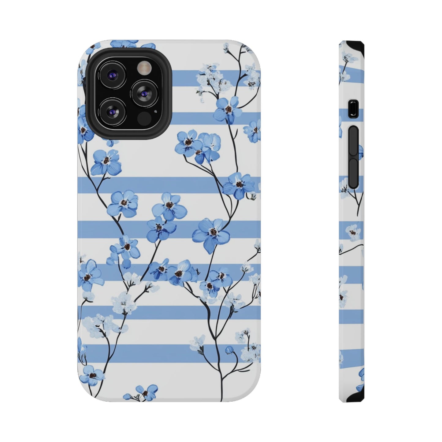 Blue stripe Floral Impact-Resistant Phone Case