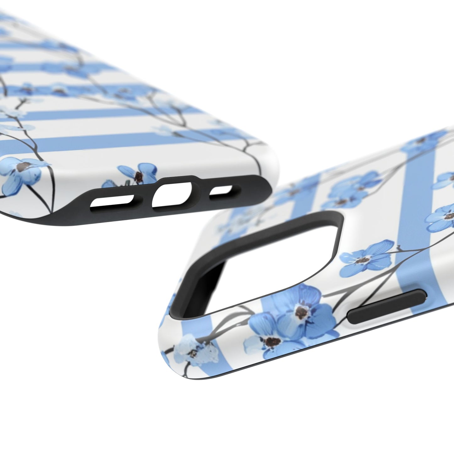 Blue stripe Floral Impact-Resistant Phone Case
