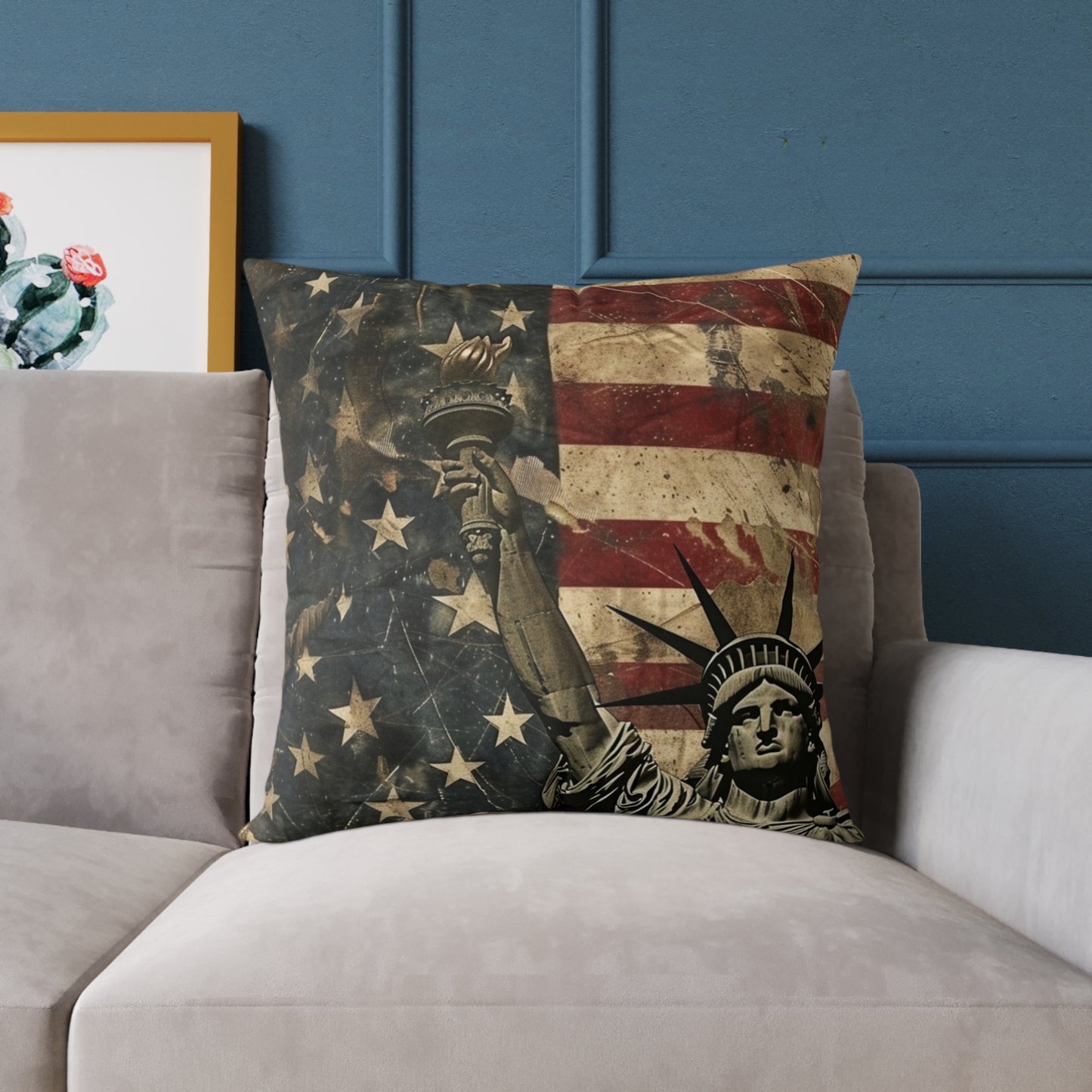 Patriotic Poly Canvas Pillow with American Flag