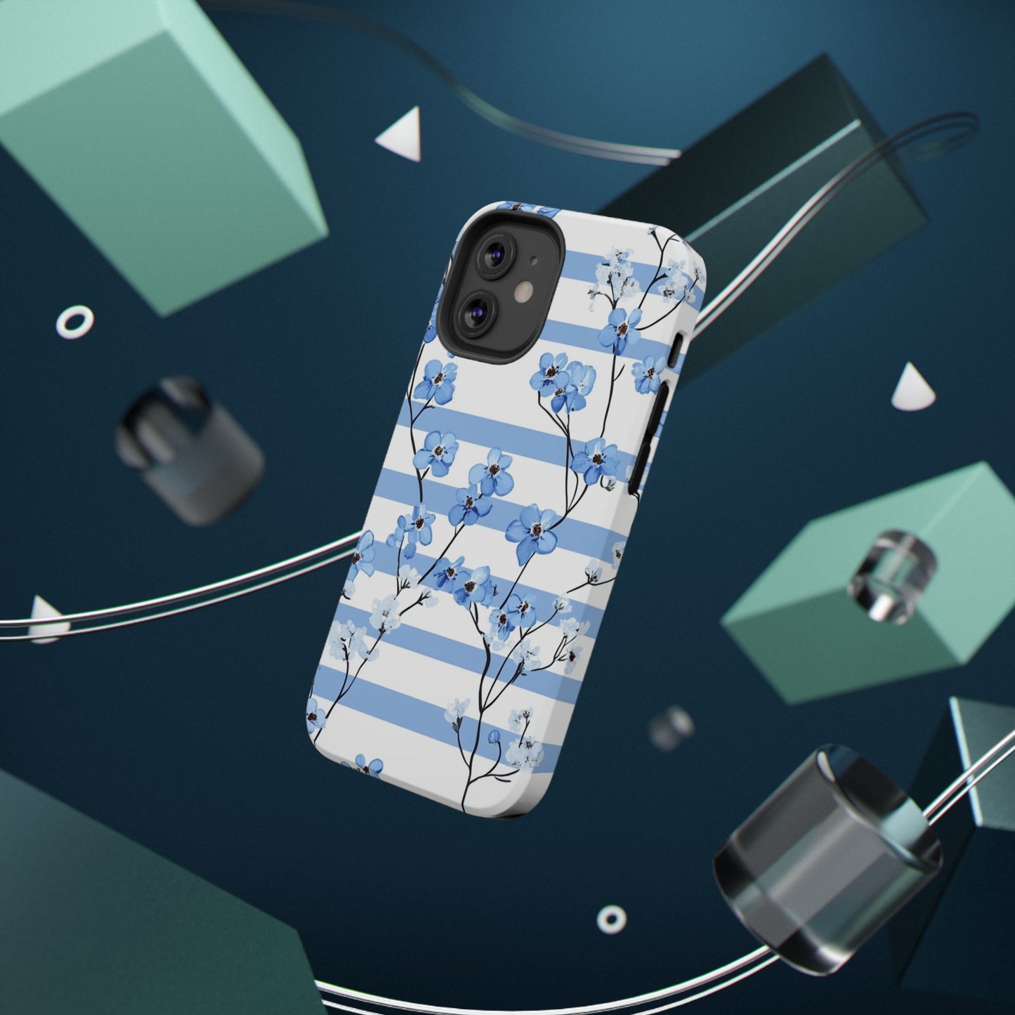 Blue stripe Floral Impact-Resistant Phone Case
