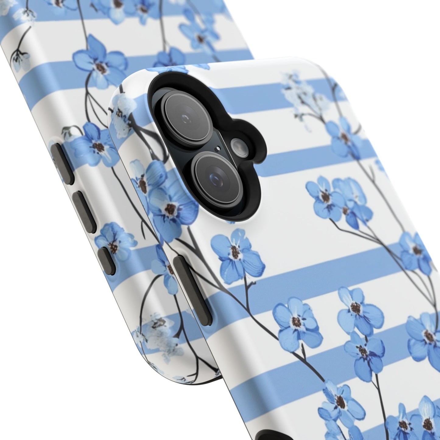 Blue stripe Floral Impact-Resistant Phone Case