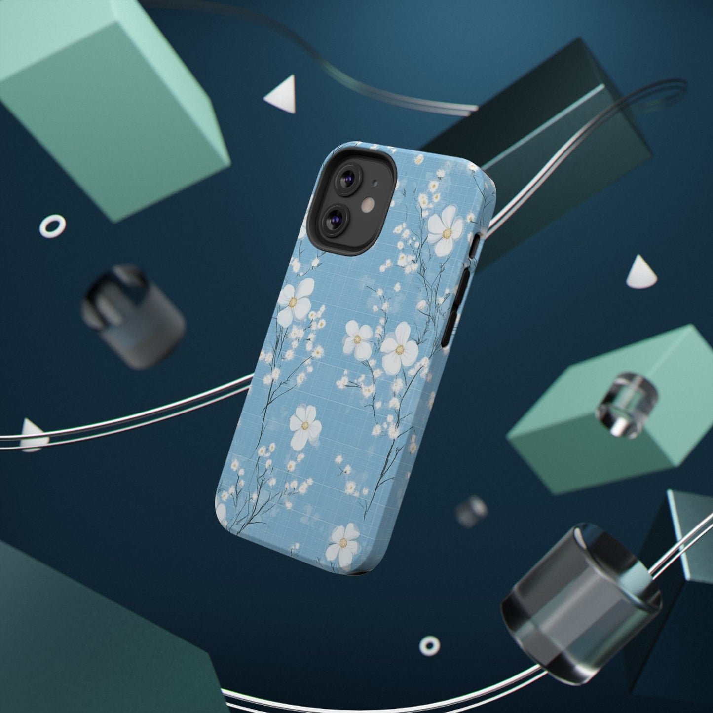 Powder Blue Floral Impact-Resistant Phone Case