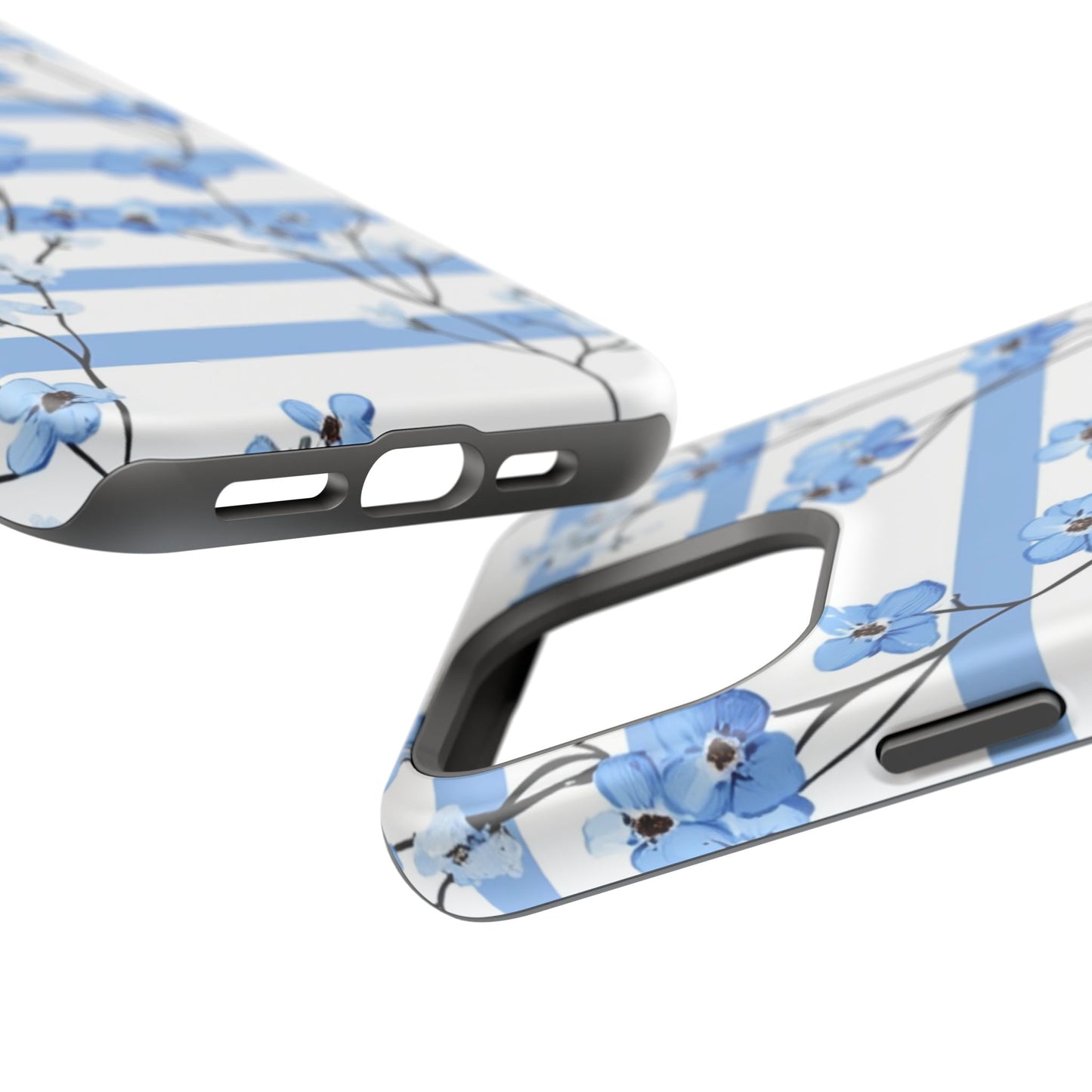 Blue stripe Floral Impact-Resistant Phone Case