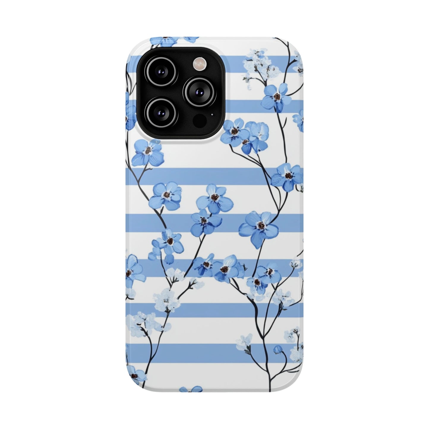 Blue stripe Floral Impact-Resistant Phone Case