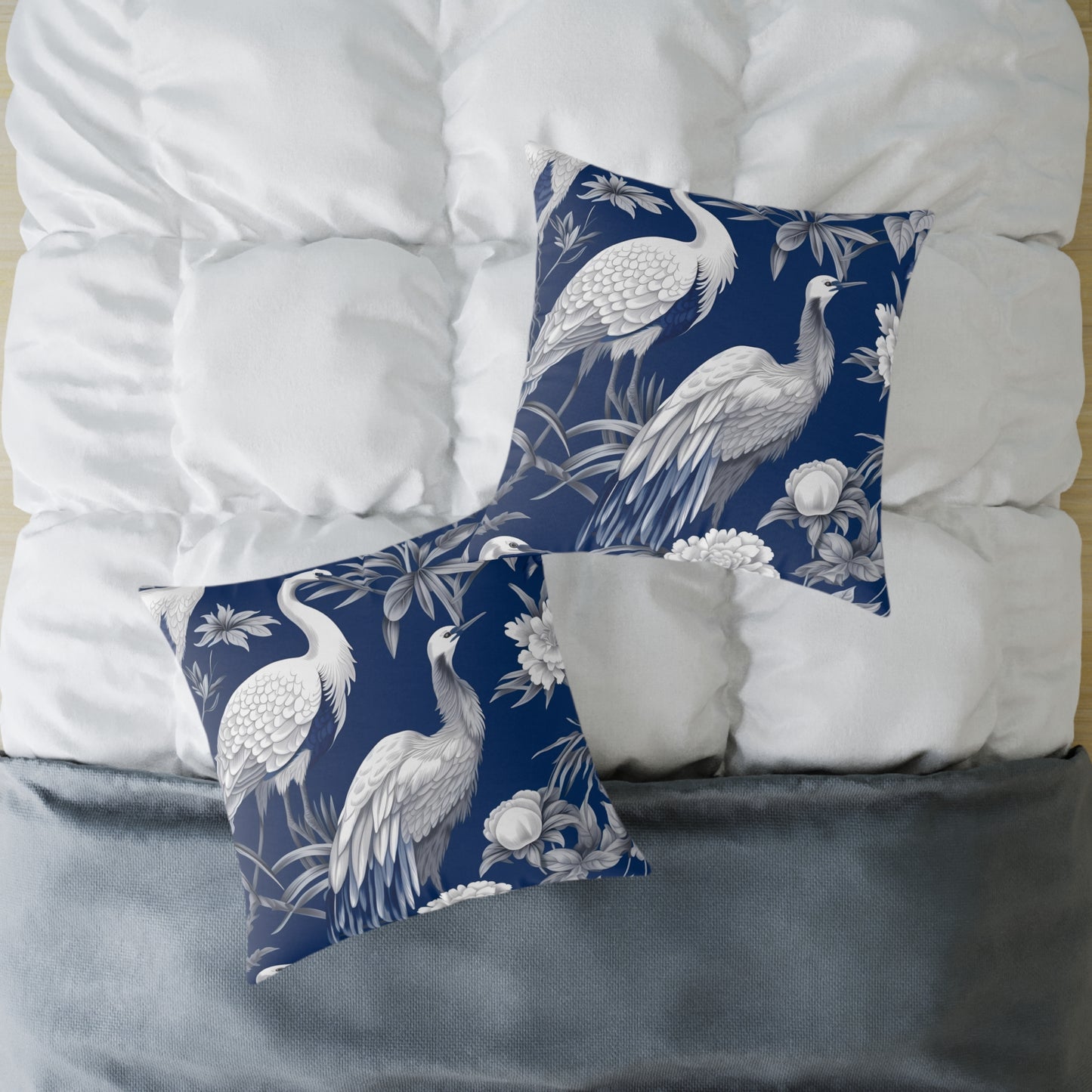 Beautiful White Crane - Square Poly Canvas Pillow