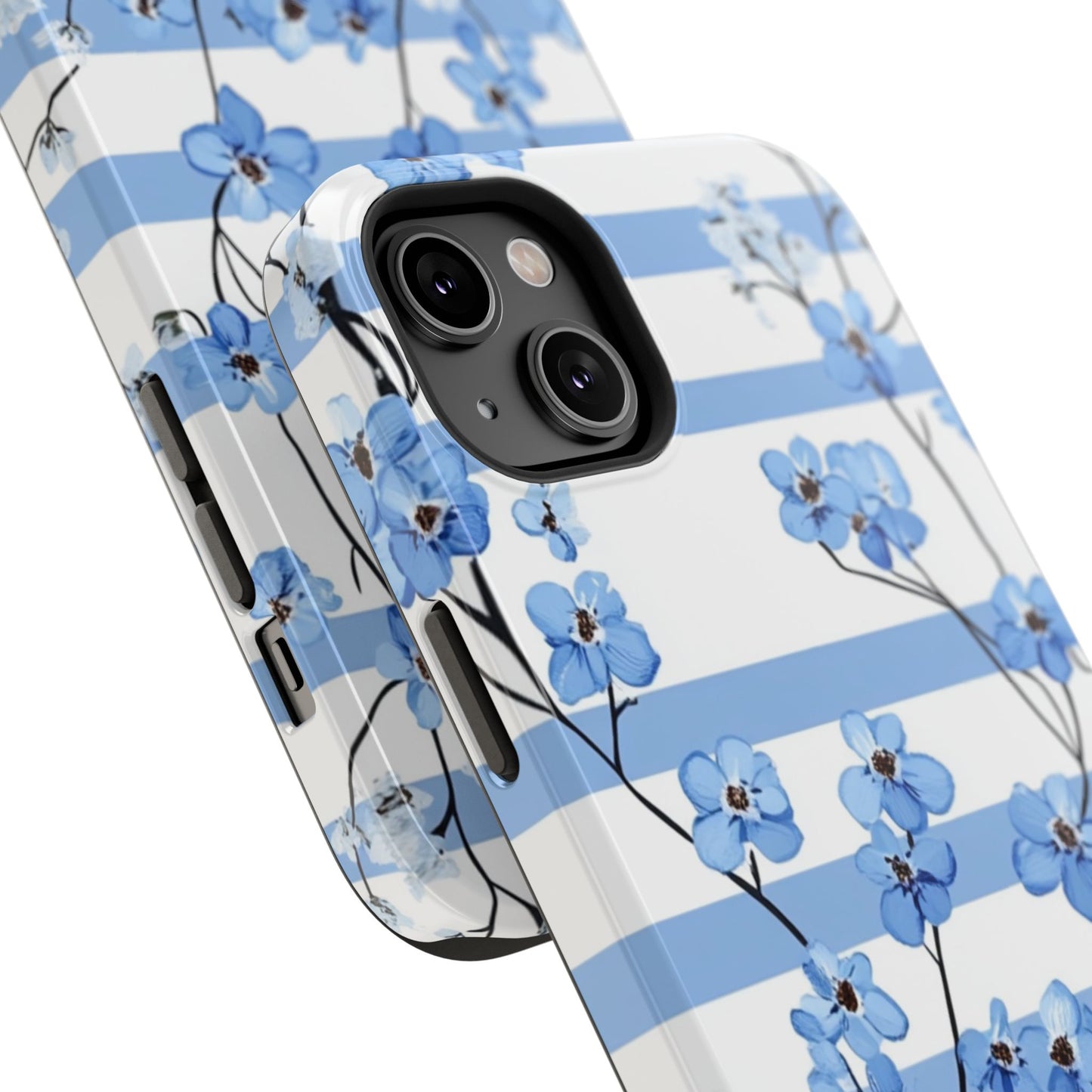 Blue stripe Floral Impact-Resistant Phone Case