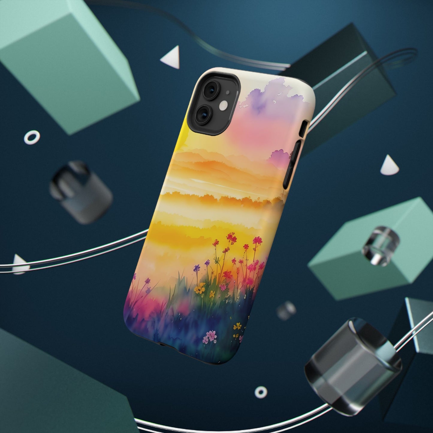 Scenic Landscape IPhone Case - Floral Sunset Design