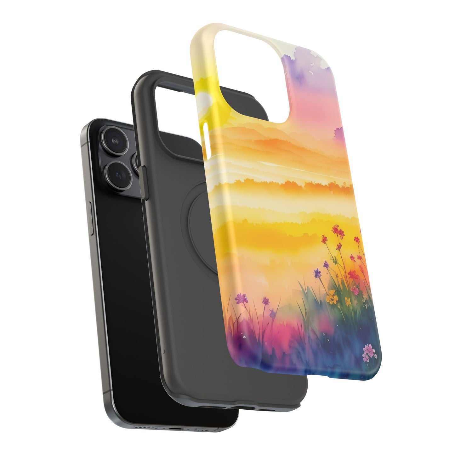 Scenic Landscape IPhone Case - Floral Sunset Design