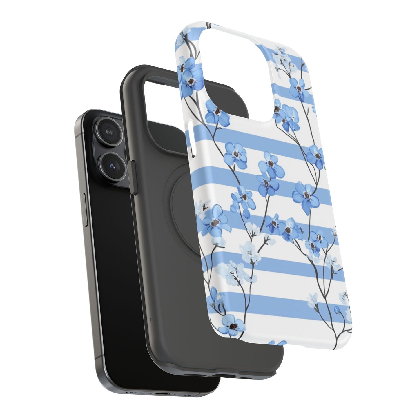 Blue stripe Floral Impact-Resistant Phone Case