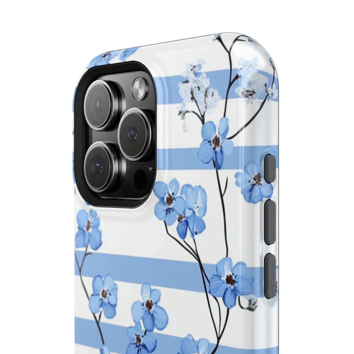 Blue stripe Floral Impact-Resistant Phone Case