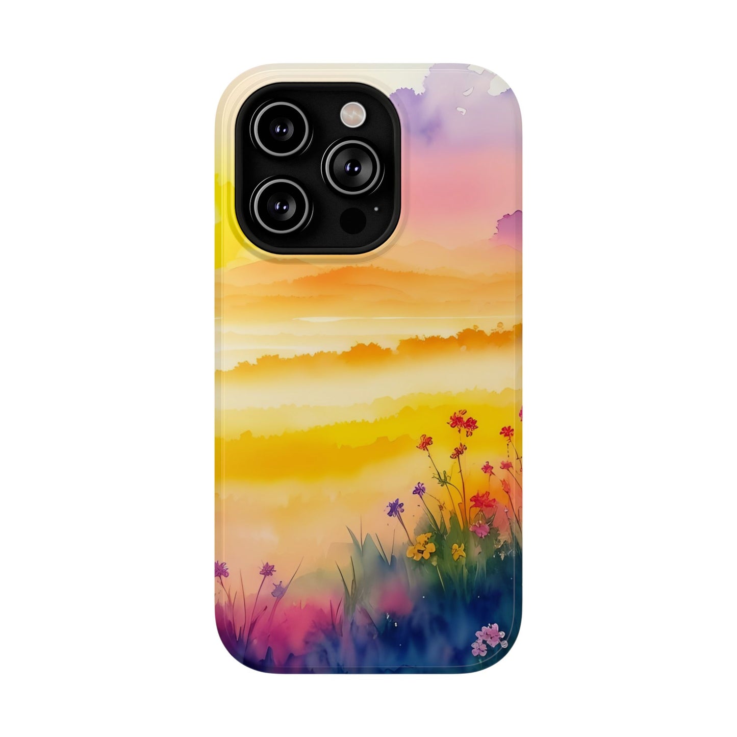 Scenic Landscape IPhone Case - Floral Sunset Design