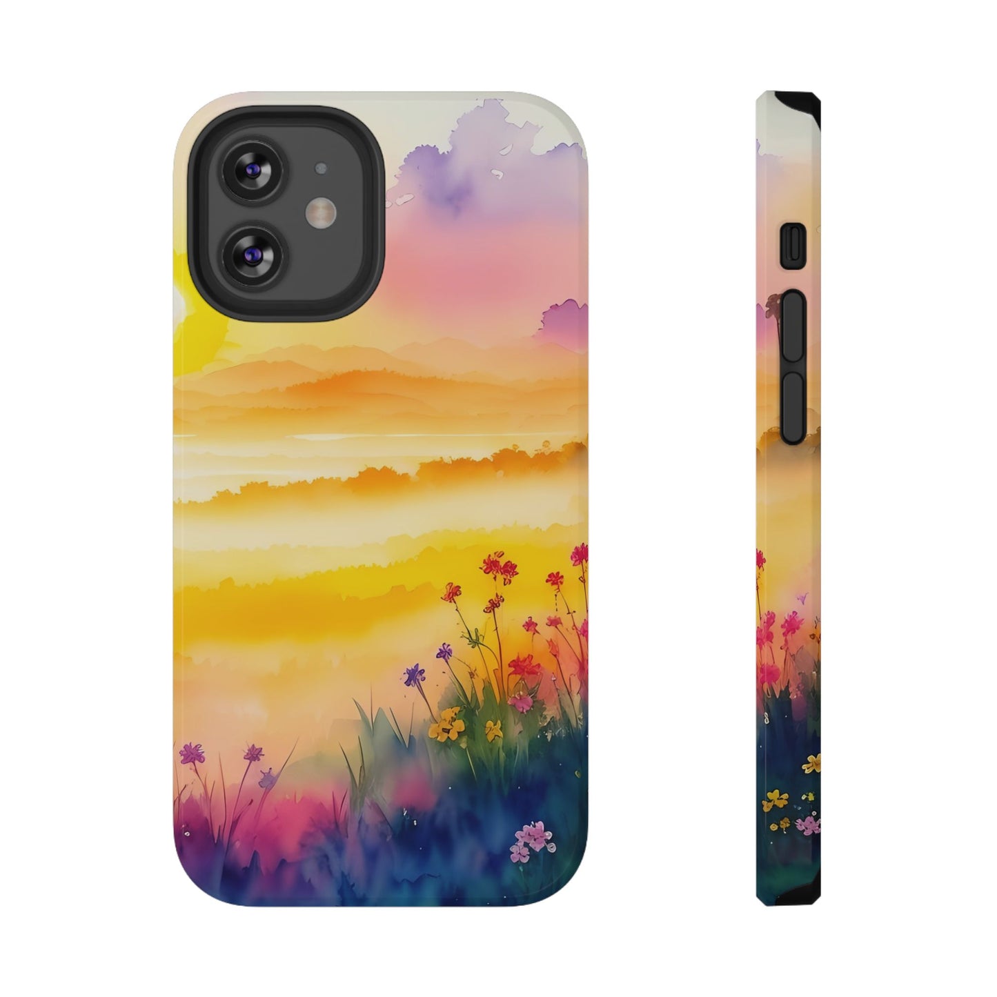 Scenic Landscape IPhone Case - Floral Sunset Design