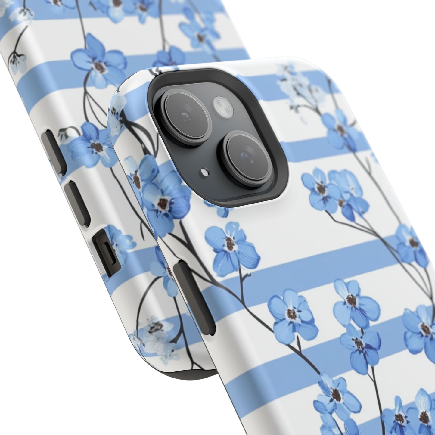 Blue stripe Floral Impact-Resistant Phone Case