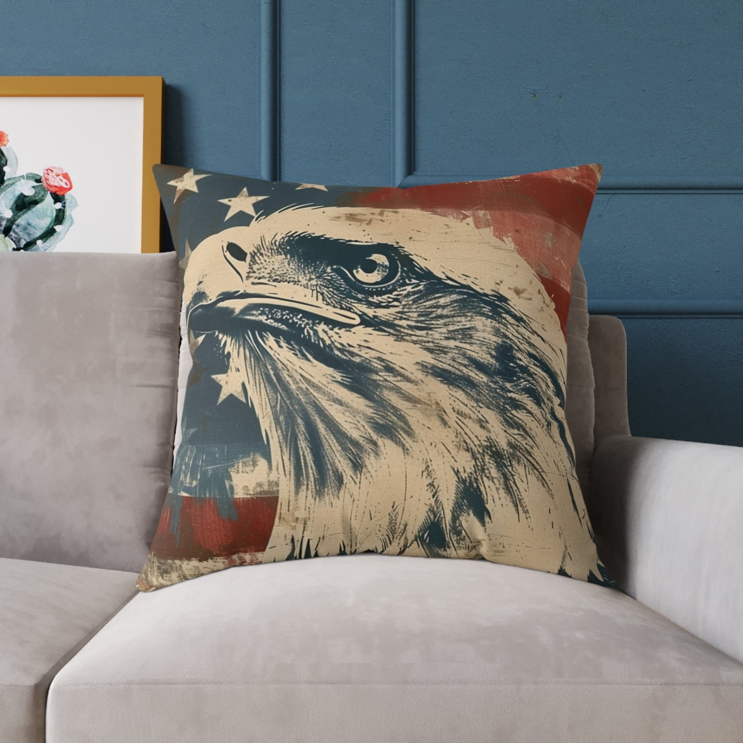 Patriotic Eagle Throw Pillow - Vintage American Flag Design