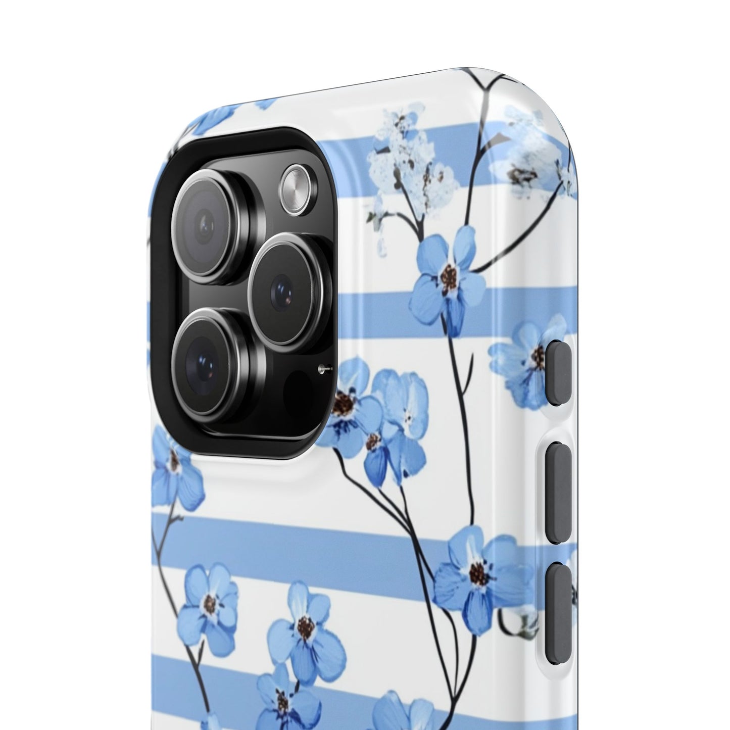 Blue stripe Floral Impact-Resistant Phone Case
