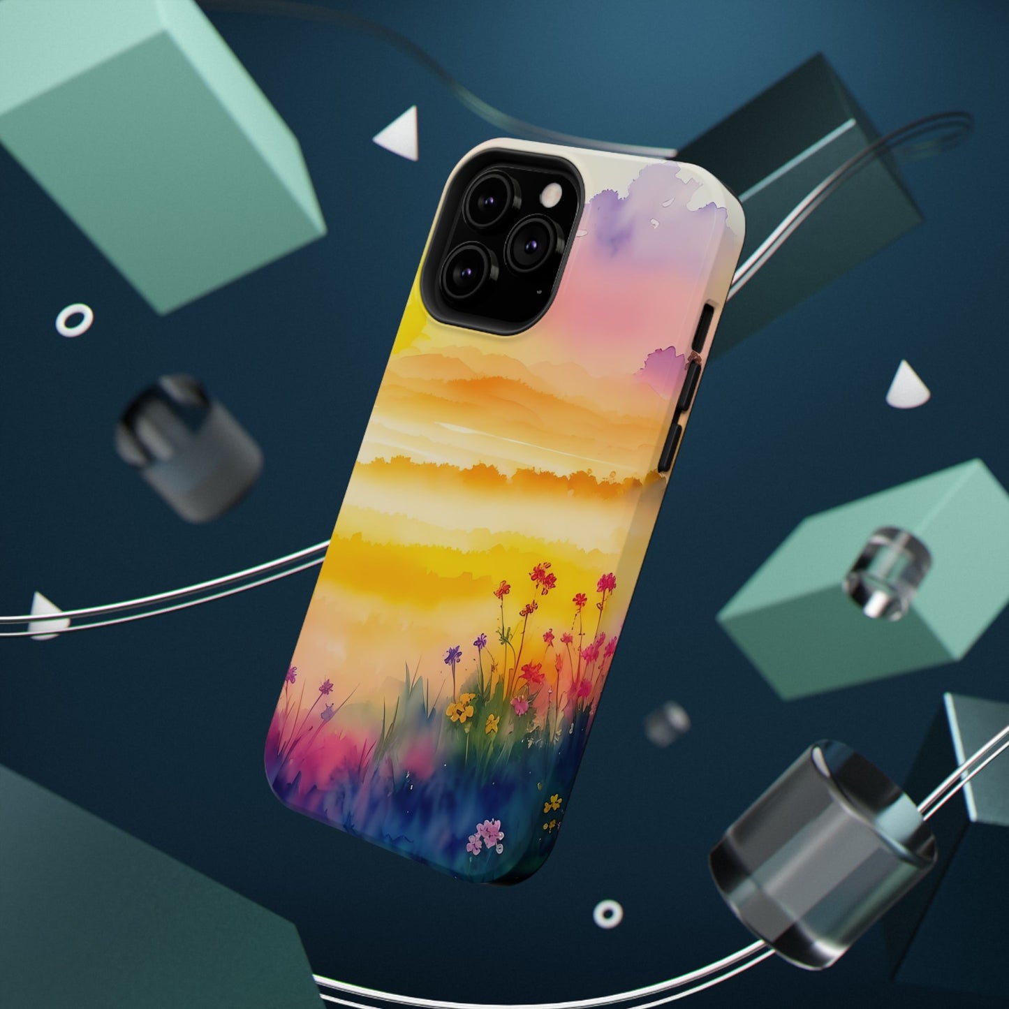 Scenic Landscape IPhone Case - Floral Sunset Design