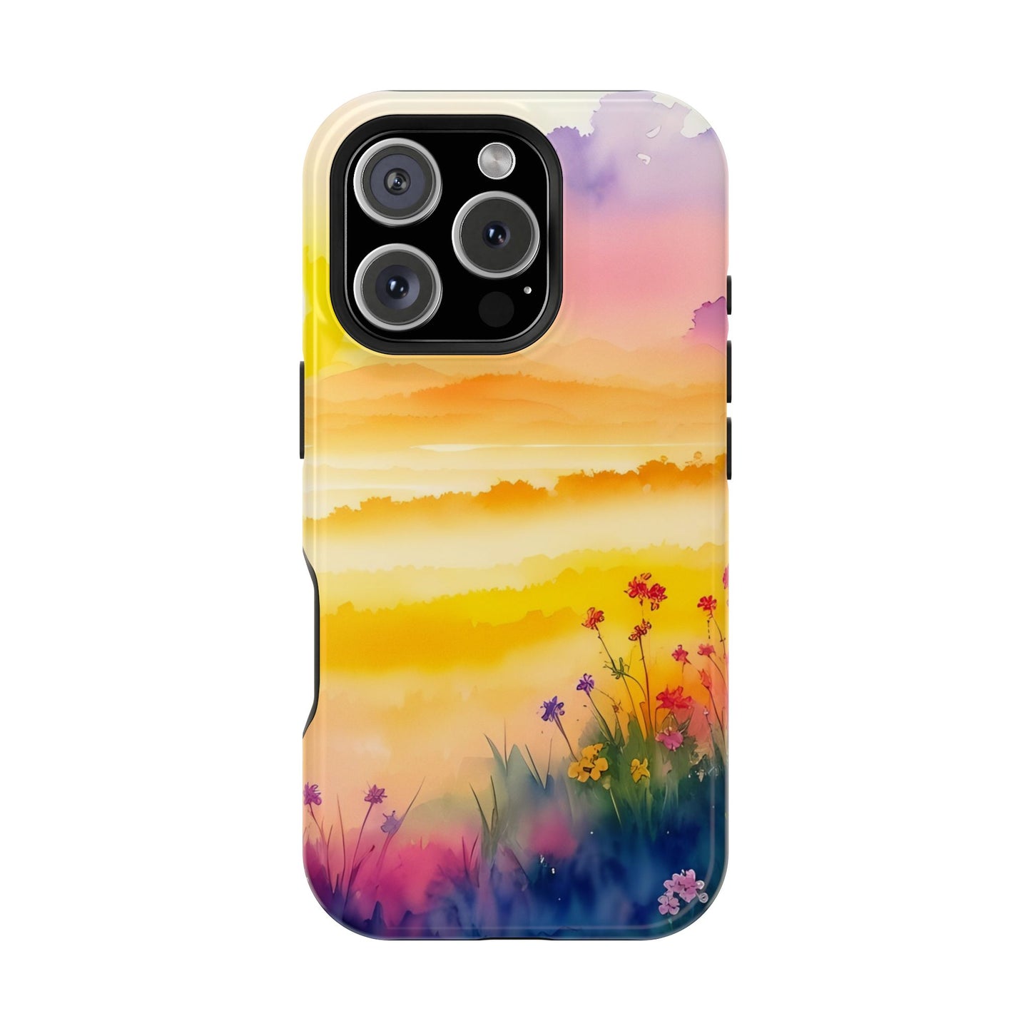 Scenic Landscape IPhone Case - Floral Sunset Design