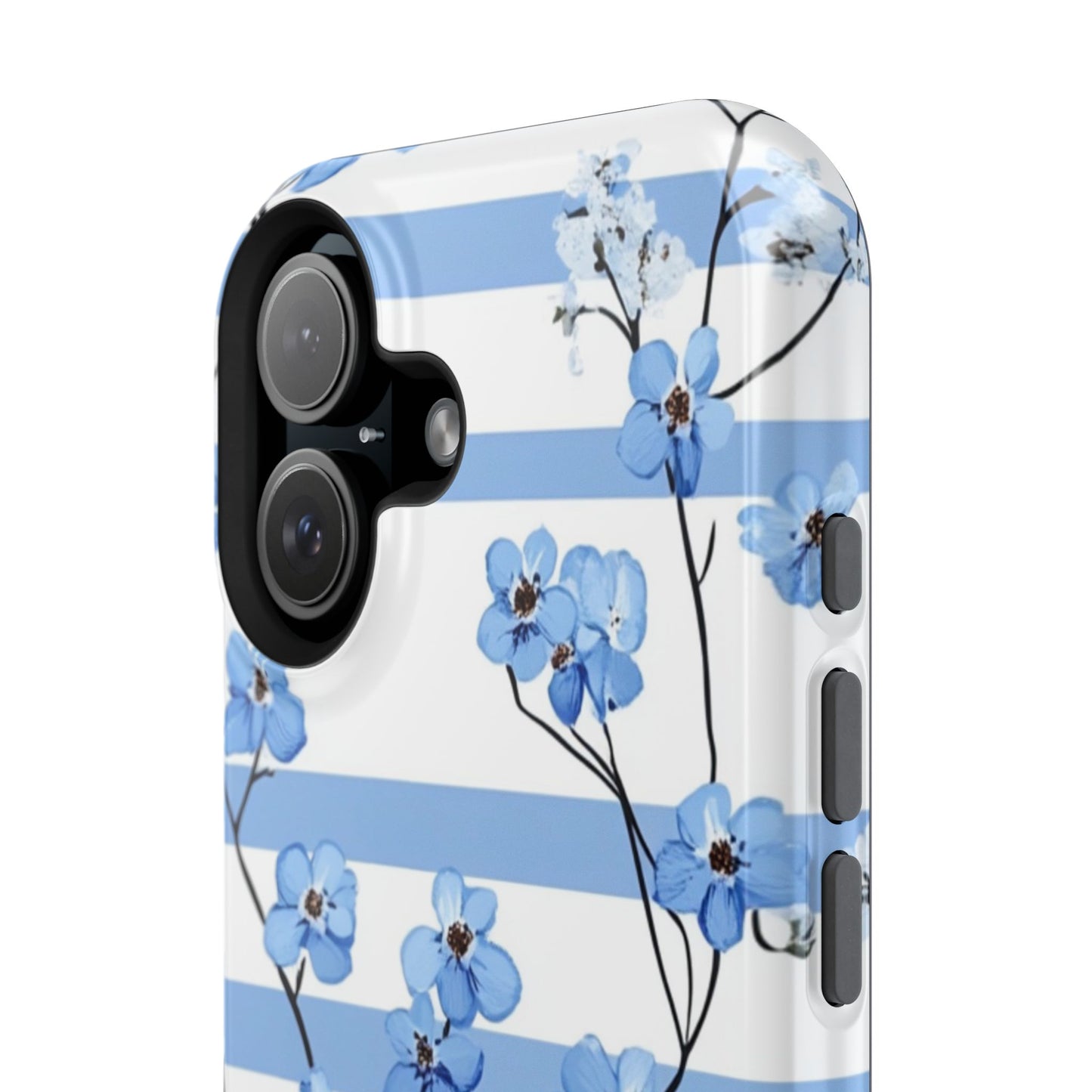 Blue stripe Floral Impact-Resistant Phone Case