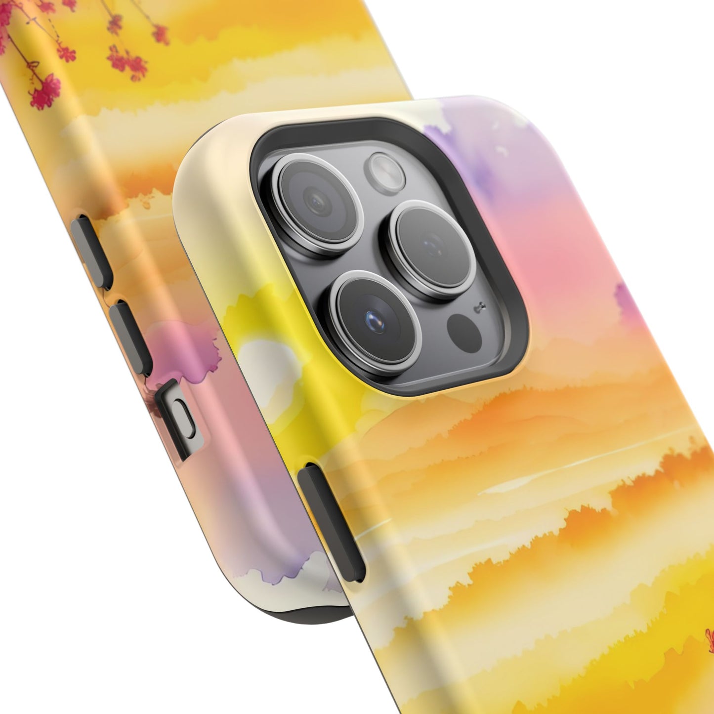 Scenic Landscape IPhone Case - Floral Sunset Design