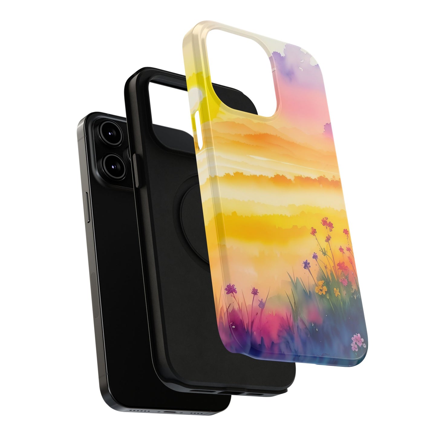 Scenic Landscape IPhone Case - Floral Sunset Design