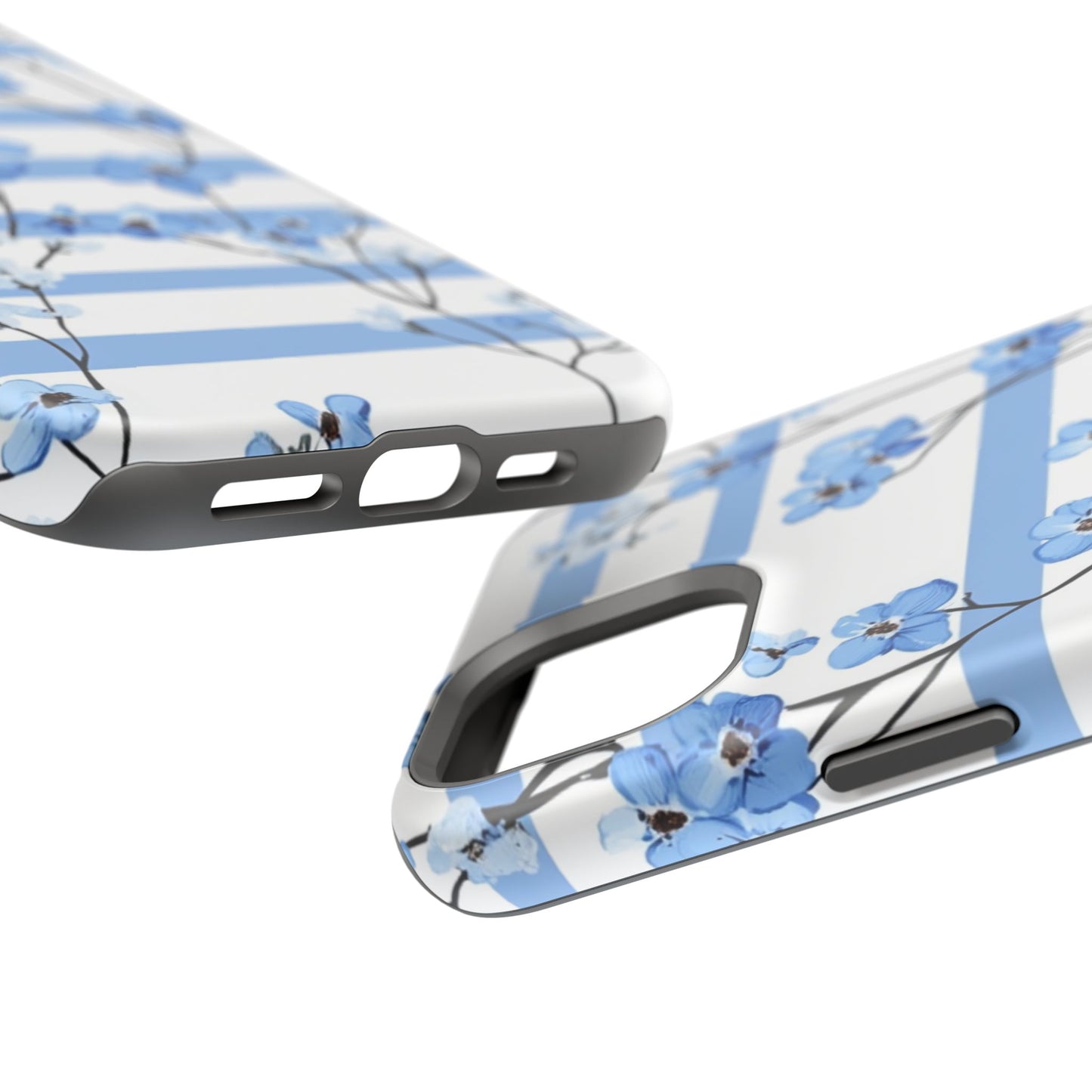 Blue stripe Floral Impact-Resistant Phone Case