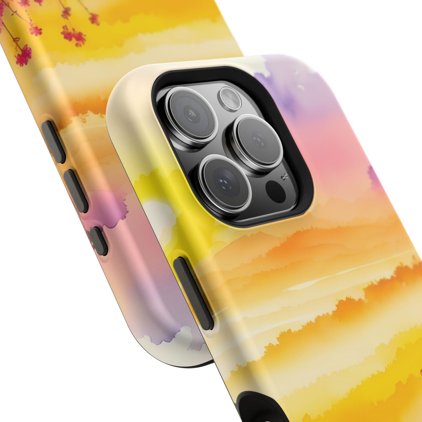 Scenic Landscape IPhone Case - Floral Sunset Design
