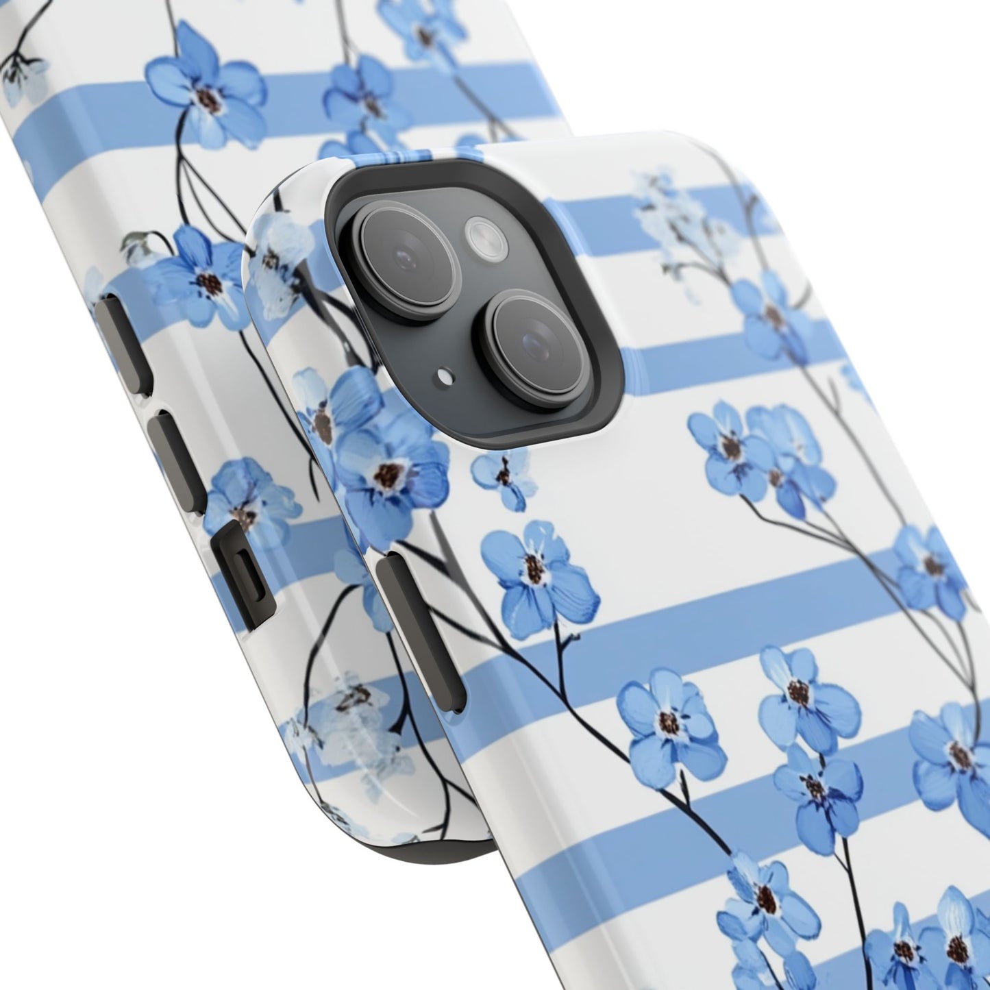 Blue stripe Floral Impact-Resistant Phone Case