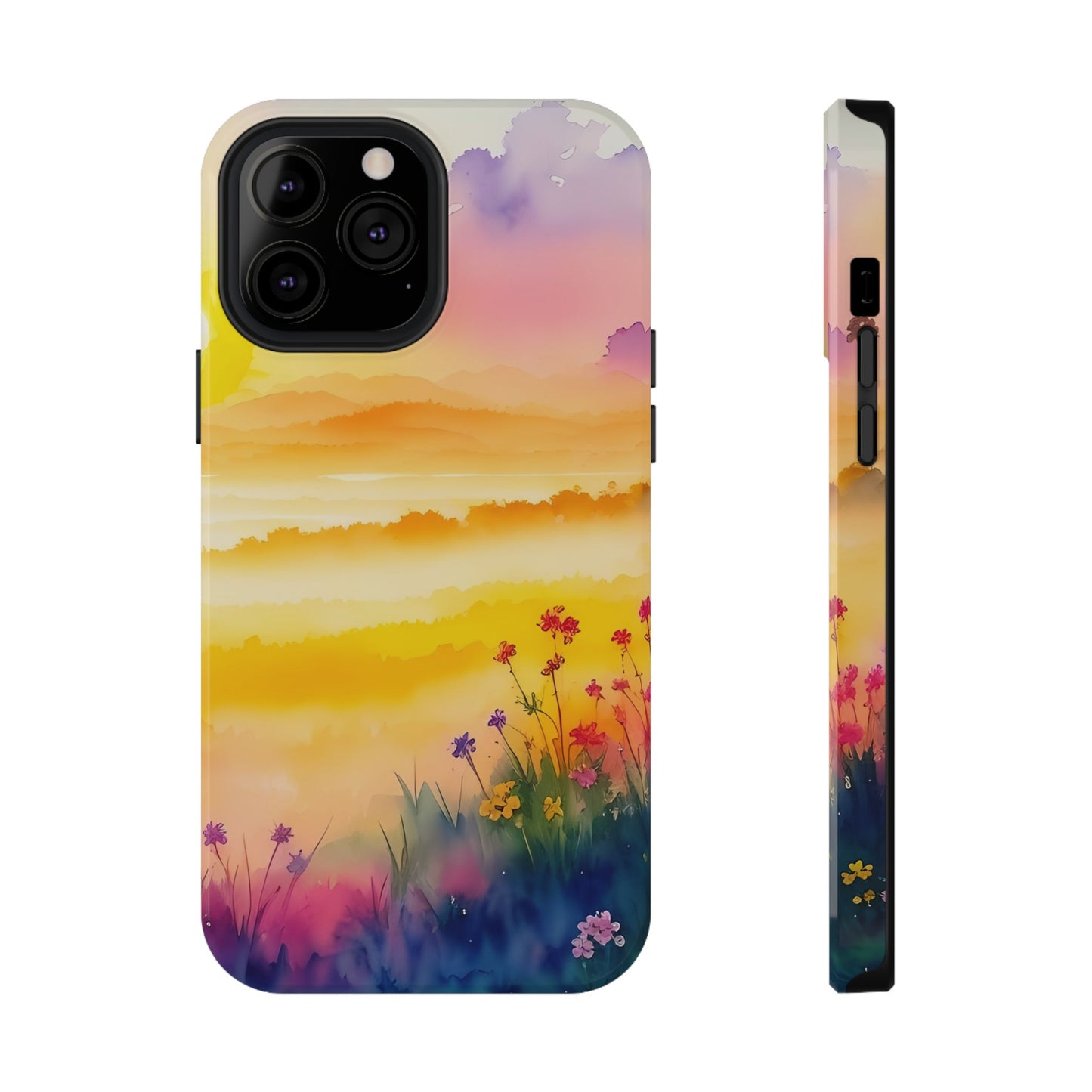 Scenic Landscape IPhone Case - Floral Sunset Design