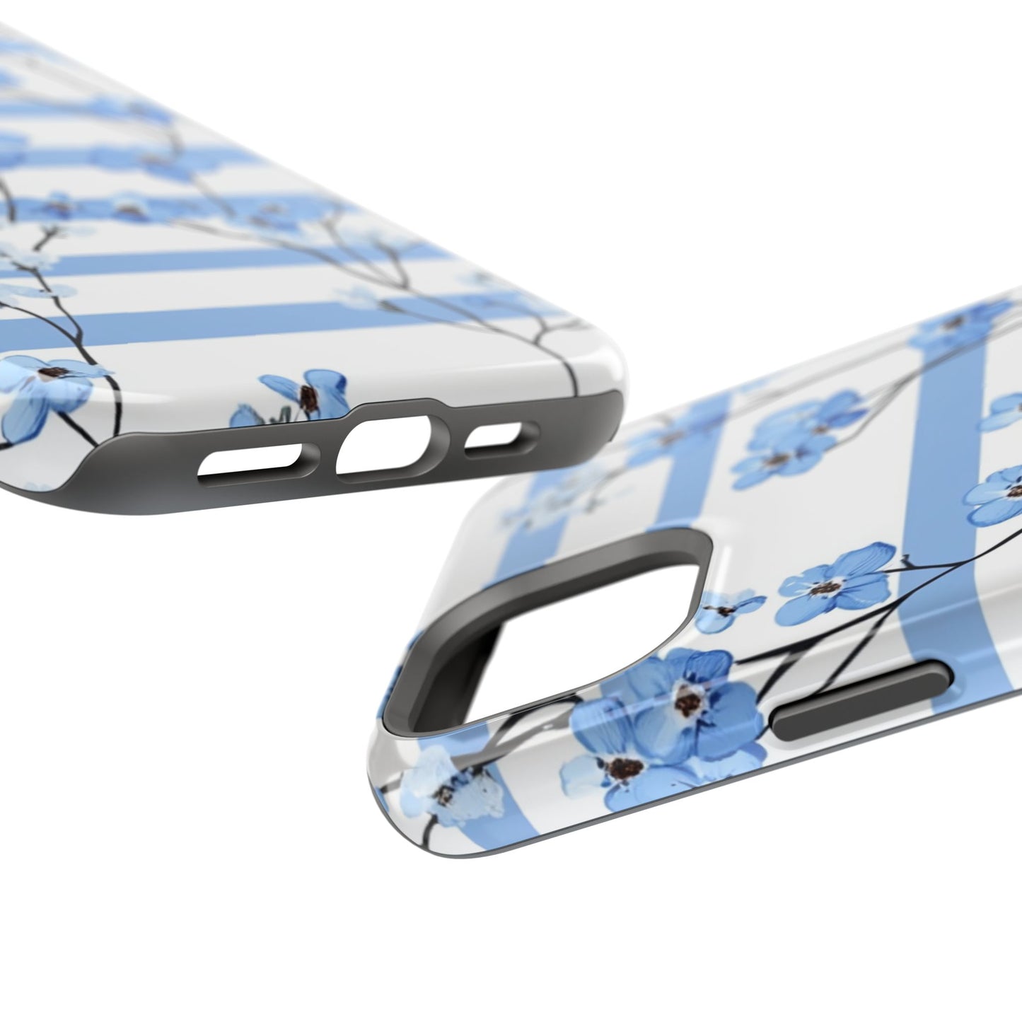 Blue stripe Floral Impact-Resistant Phone Case