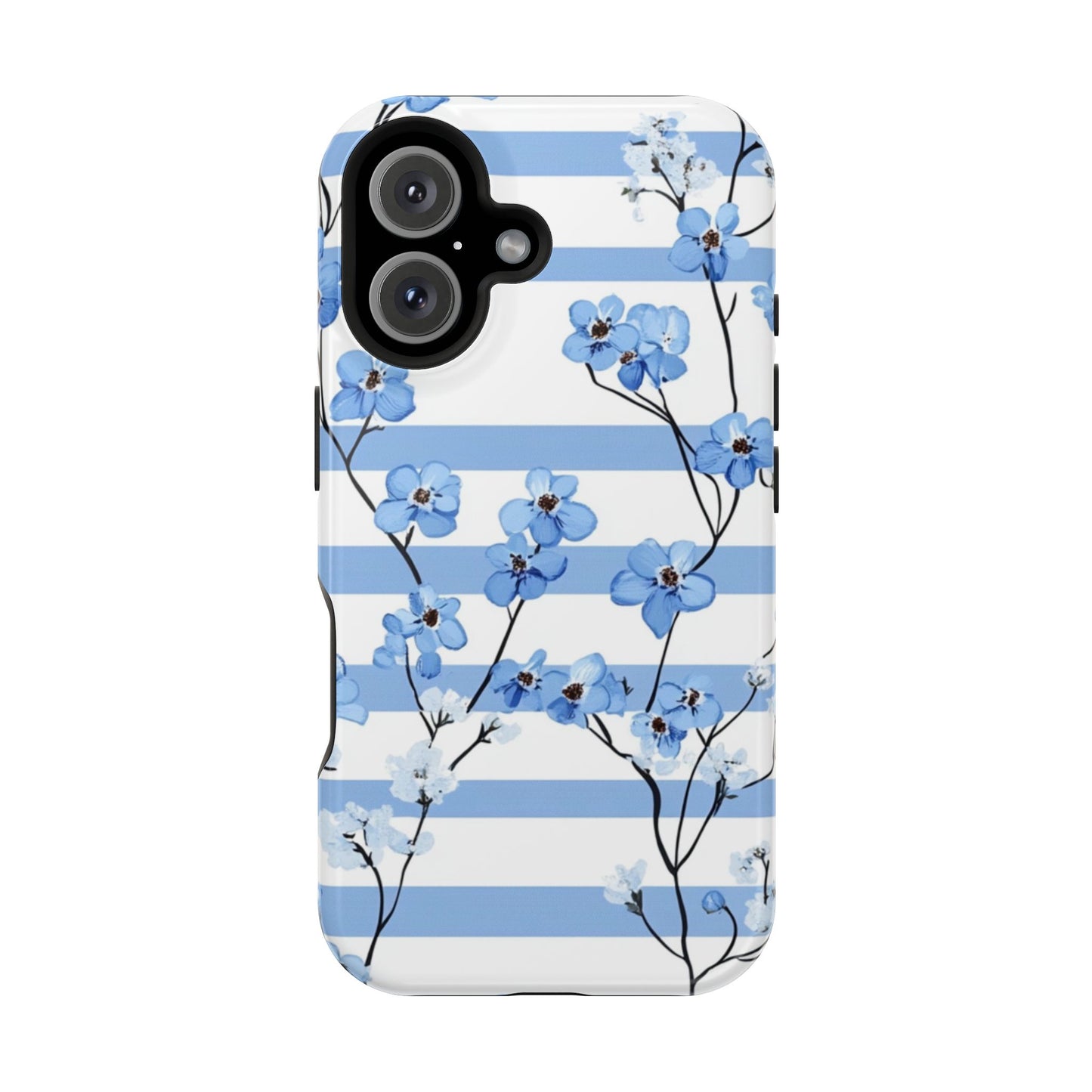 Blue stripe Floral Impact-Resistant Phone Case