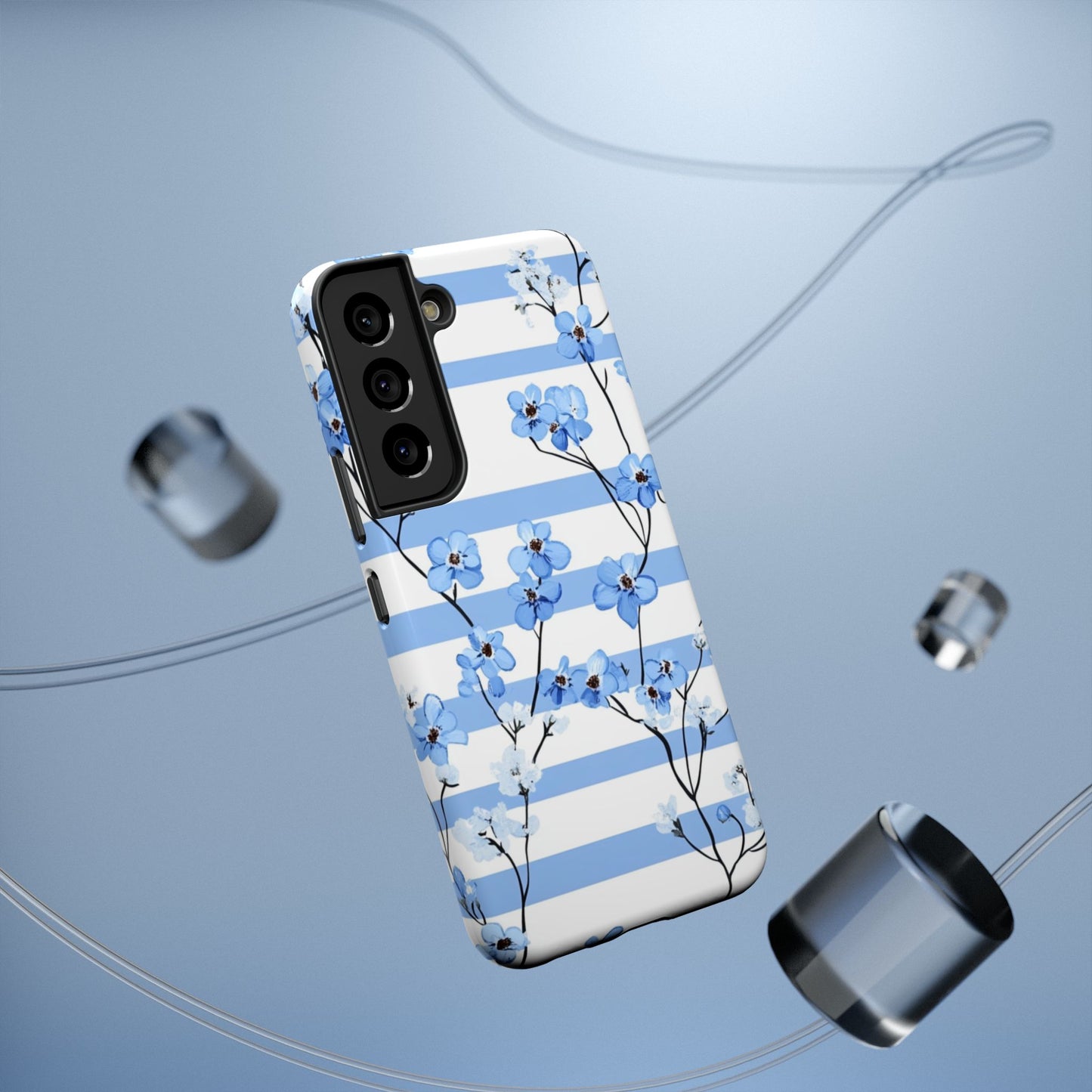 Blue stripe Floral Impact-Resistant Phone Case