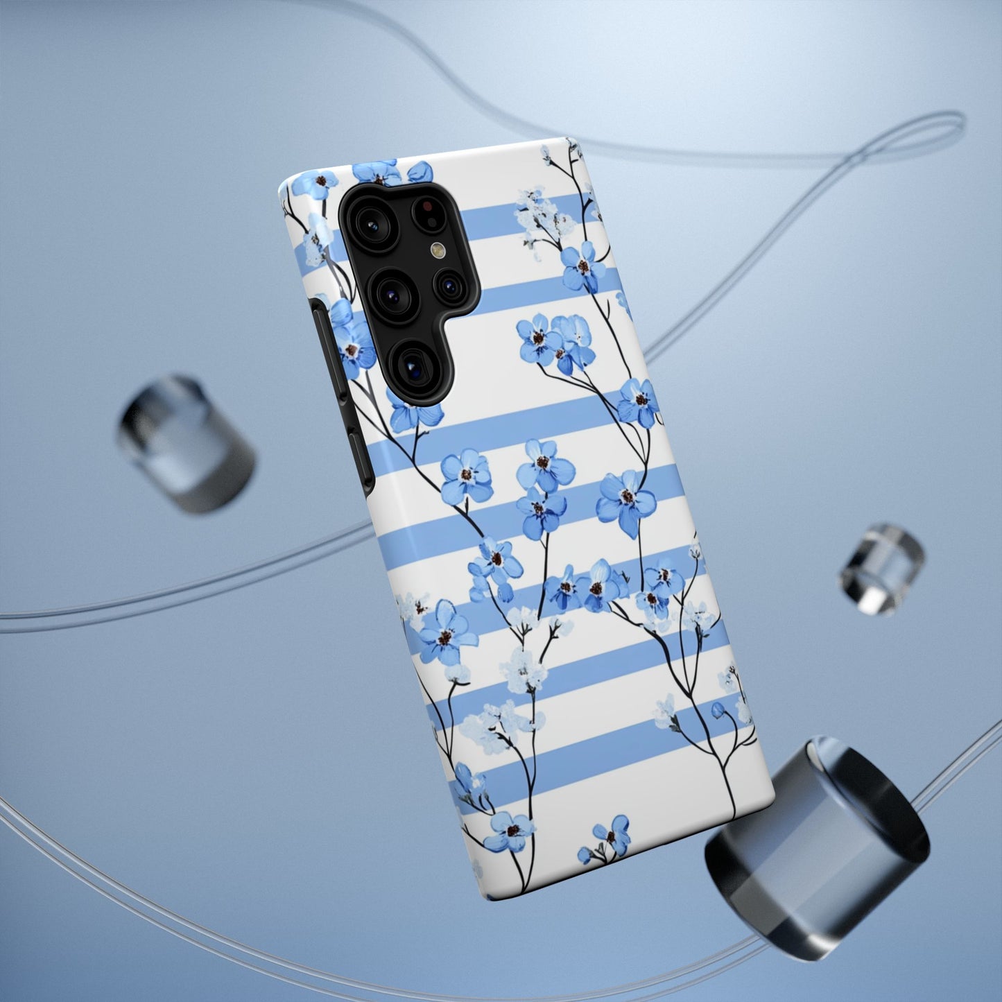 Blue stripe Floral Impact-Resistant Phone Case