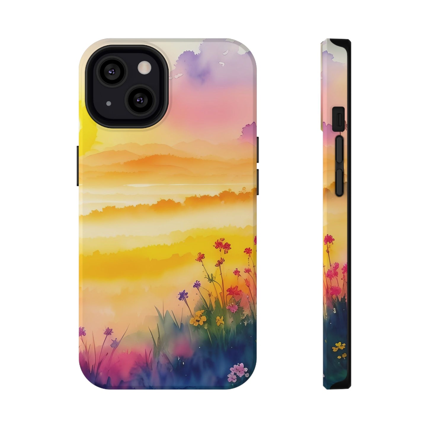 Scenic Landscape IPhone Case - Floral Sunset Design