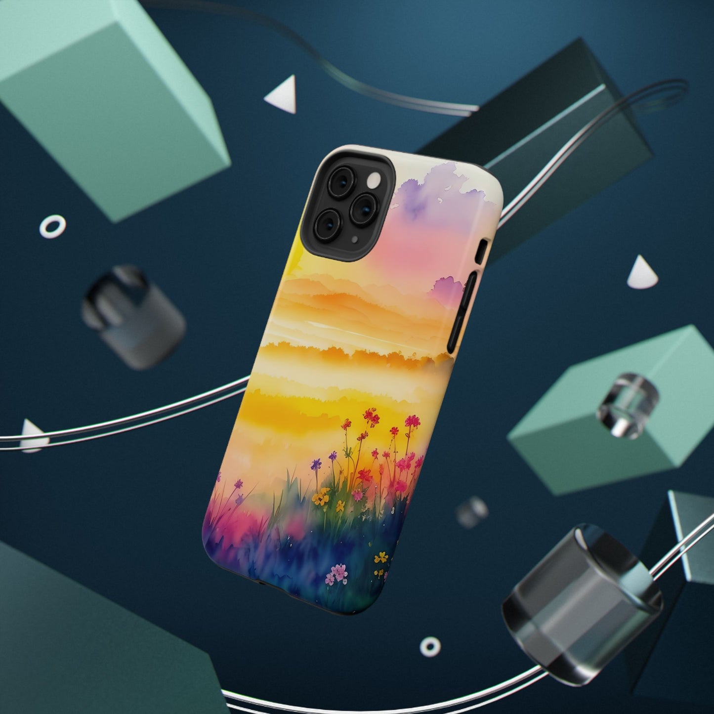 Scenic Landscape IPhone Case - Floral Sunset Design