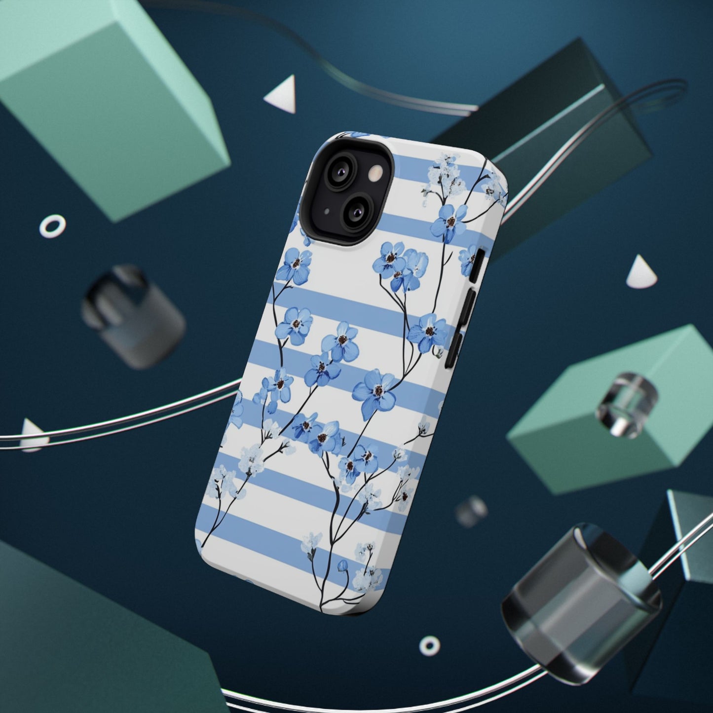 Blue stripe Floral Impact-Resistant Phone Case