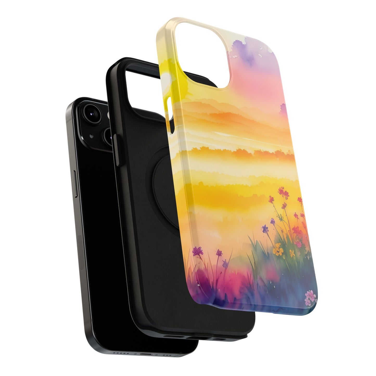 Scenic Landscape IPhone Case - Floral Sunset Design