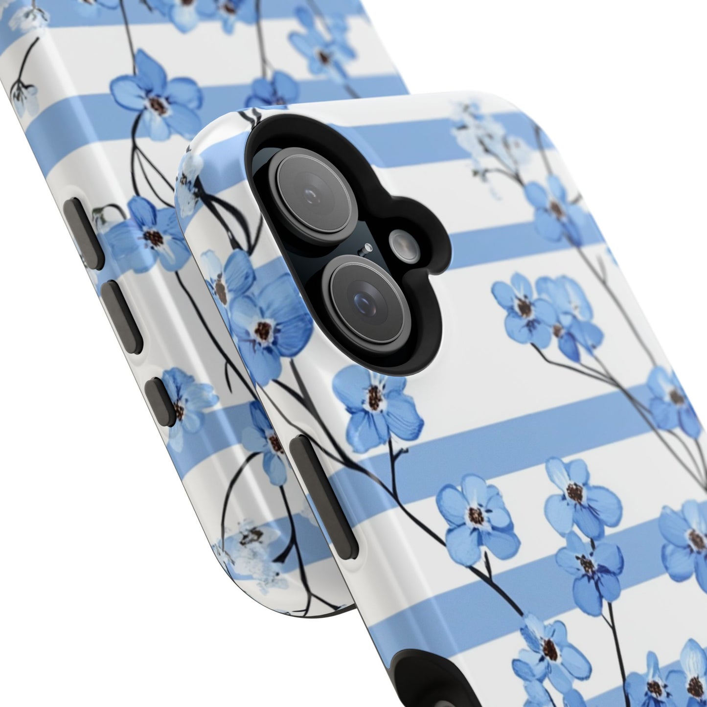 Blue stripe Floral Impact-Resistant Phone Case