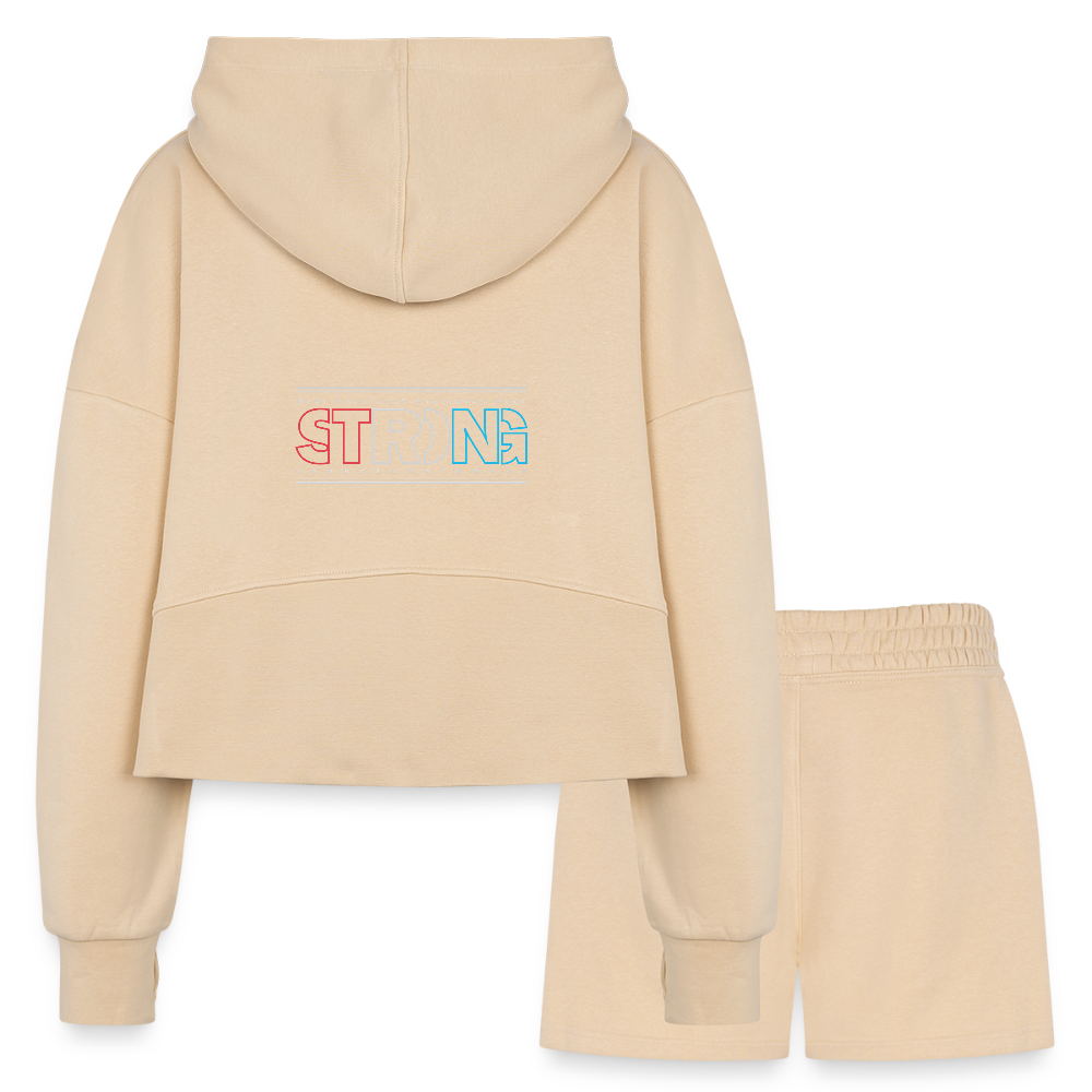 Stay Strong - Cropped Hoodie & Jogger Short Set - nude