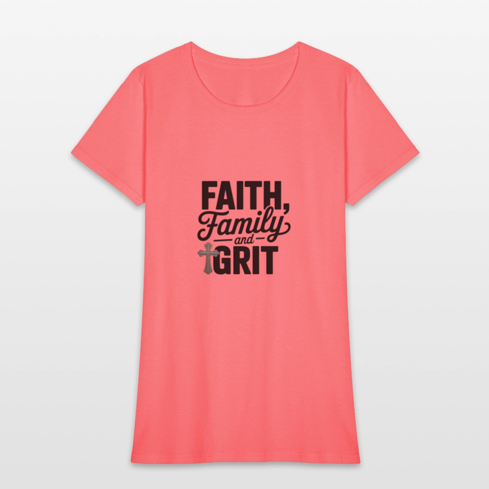 Faith and Family - Women's T-Shirt - coral