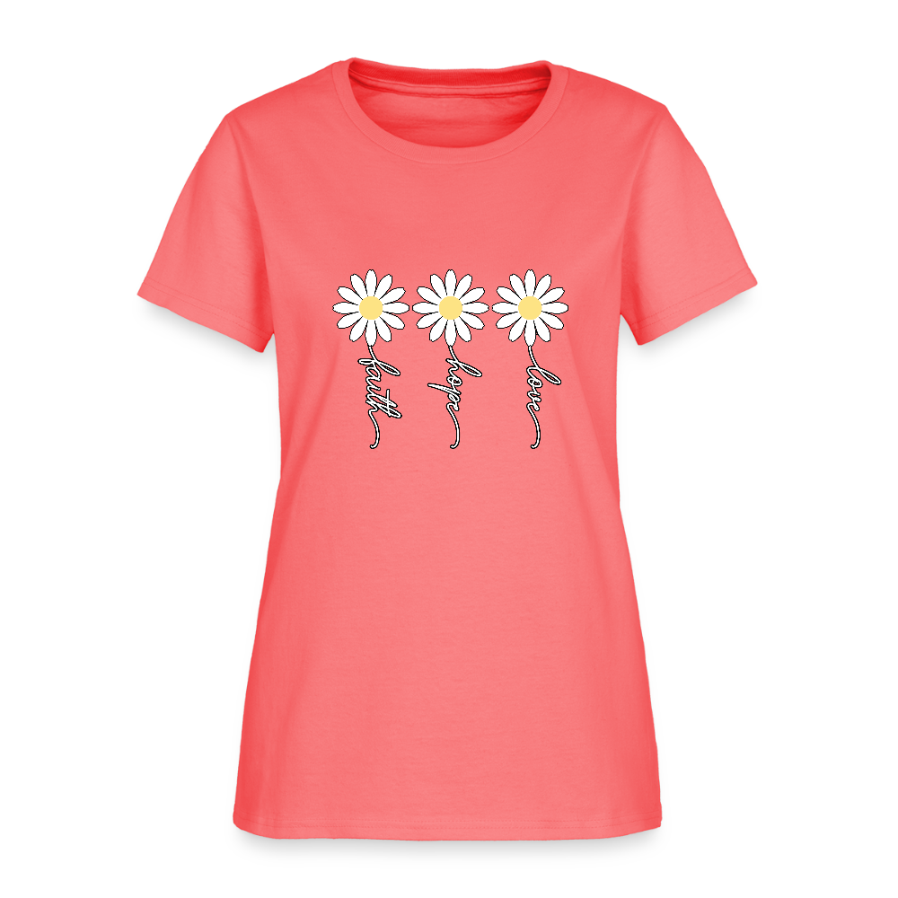 Faith, Hope, Love - floral Women's T-Shirt-2 - coral