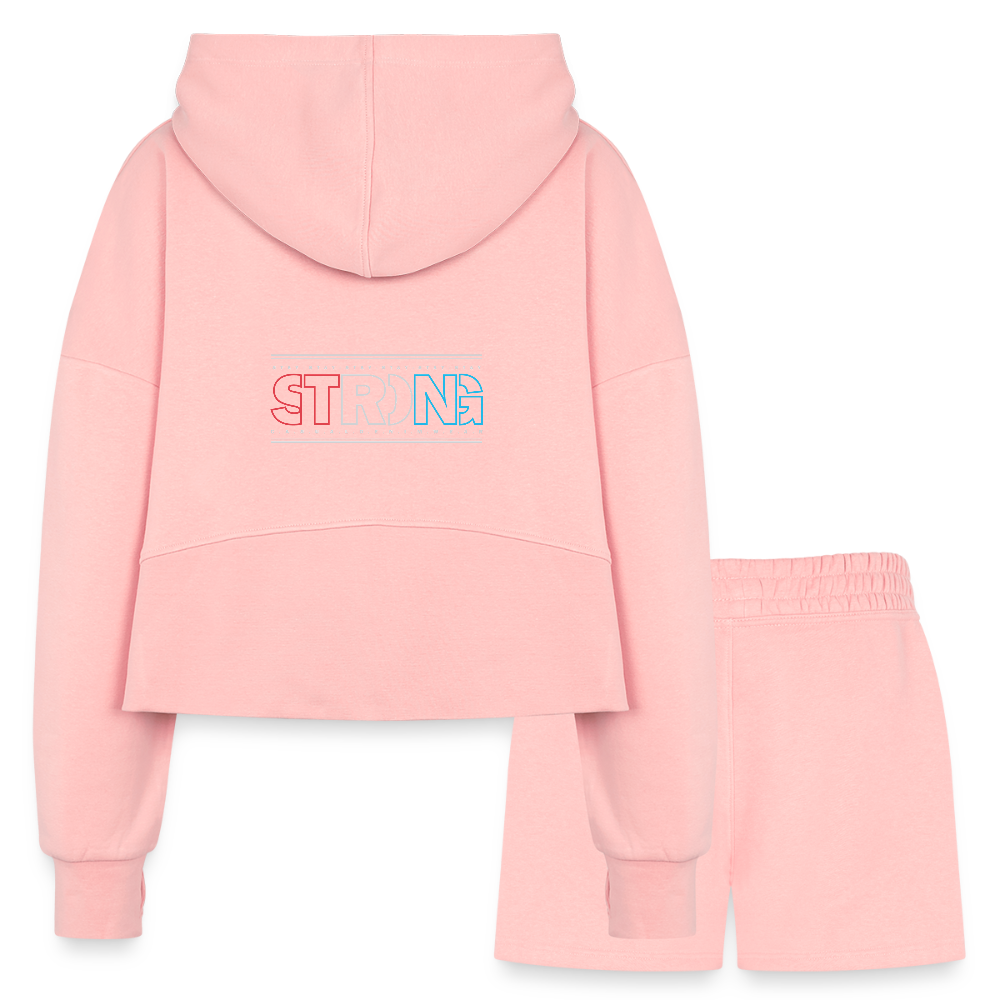 Stay Strong - Cropped Hoodie & Jogger Short Set - light pink