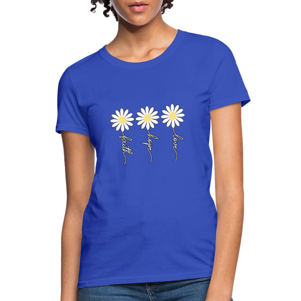 Faith, Hope, Love - floral Women's T-Shirt-2 - royal blue