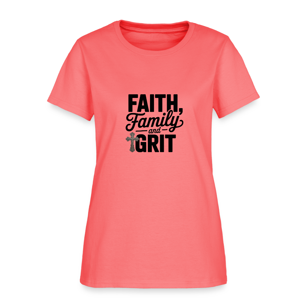Faith and Family - Women's T-Shirt - coral