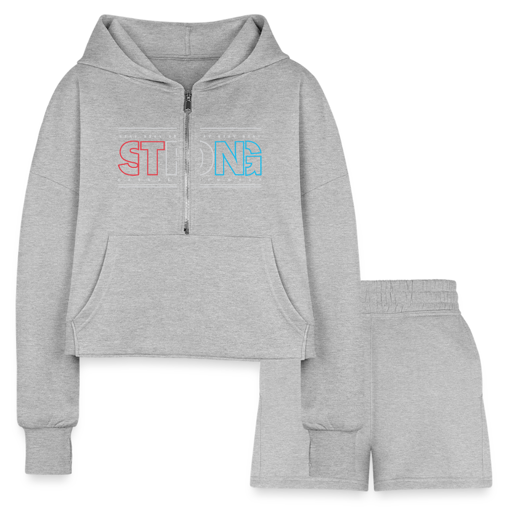 Stay Strong - Cropped Hoodie & Jogger Short Set - heather gray