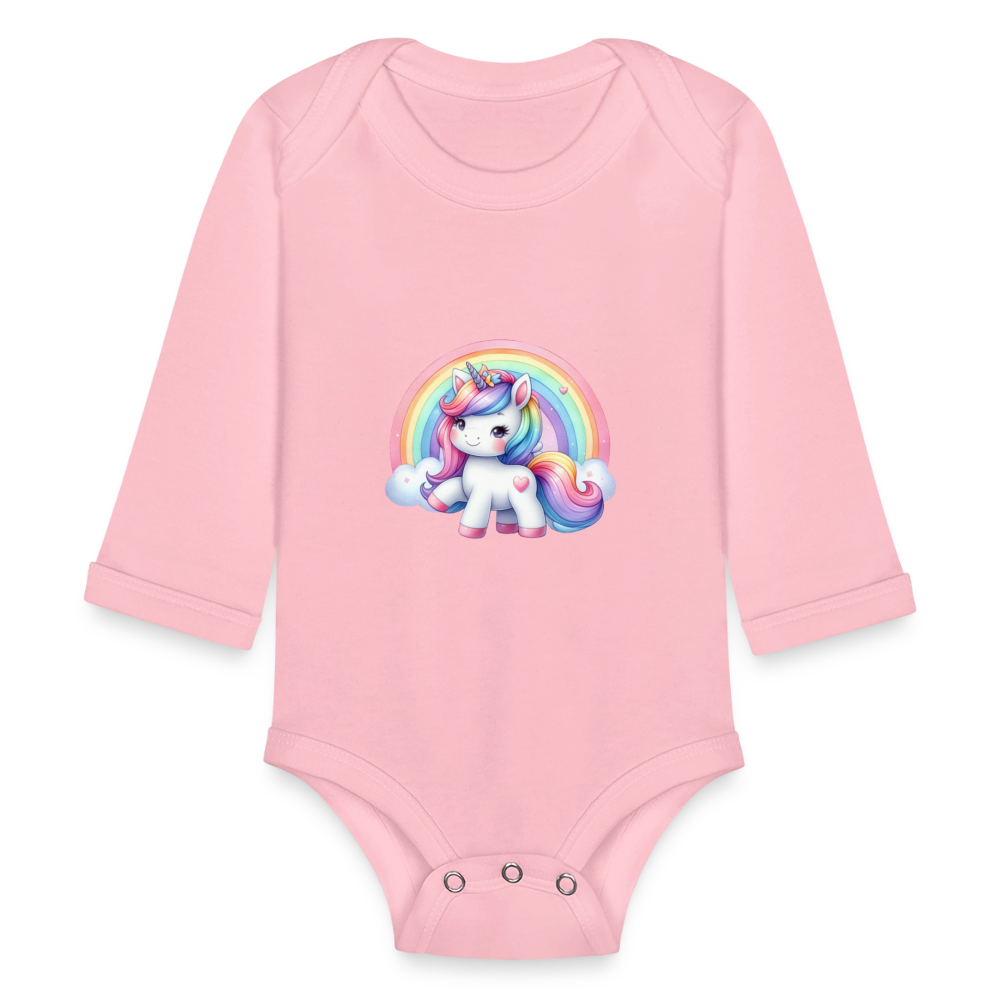 Rainbow unicorn - Organic Long Sleeve Baby Bodysuit - light pink