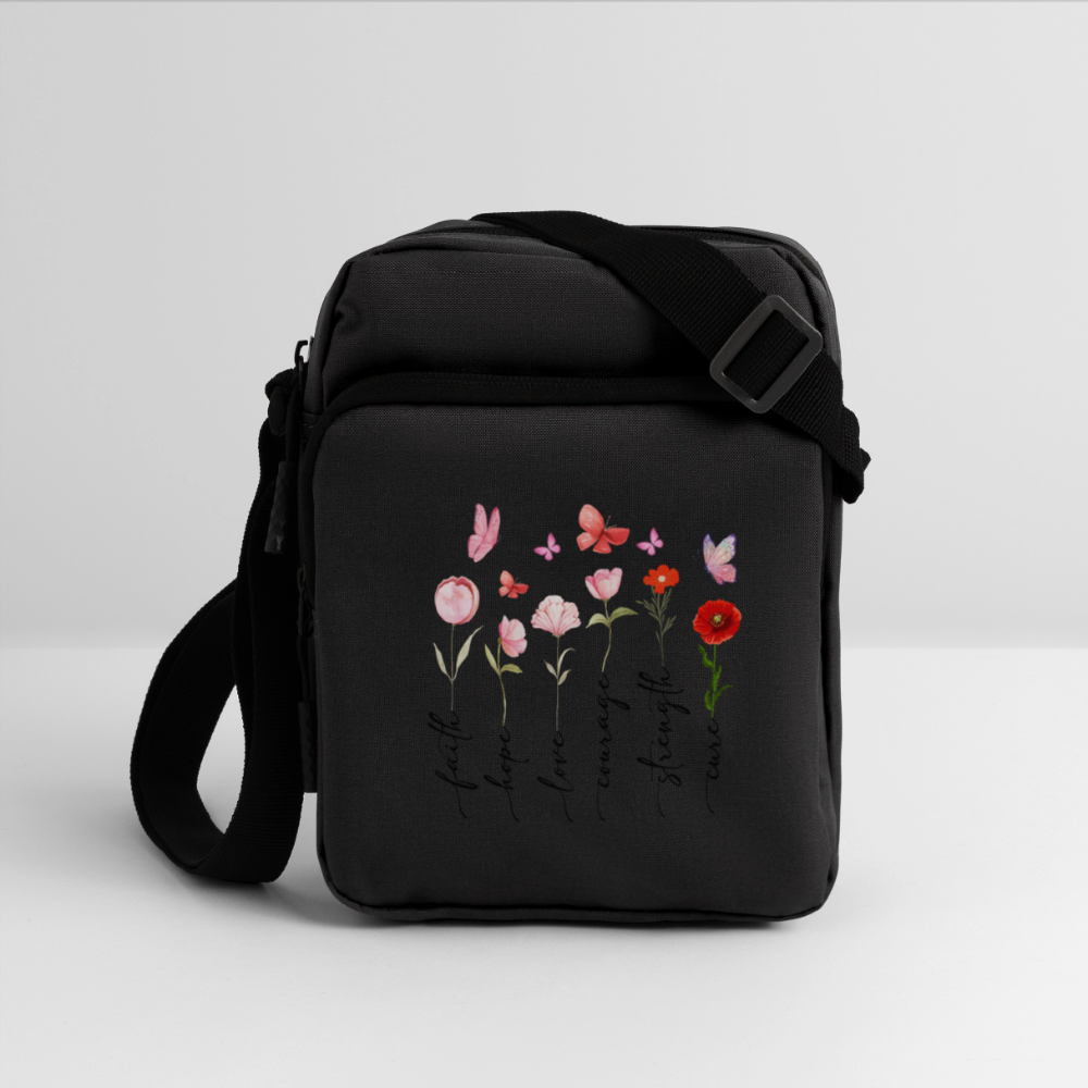 Faith Hope and Love - Floral Upright Crossbody Bag - black