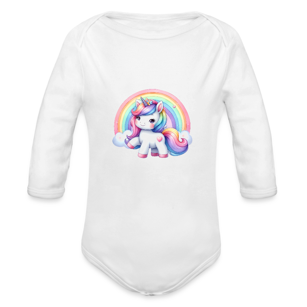 Rainbow unicorn - Organic Long Sleeve Baby Bodysuit - white