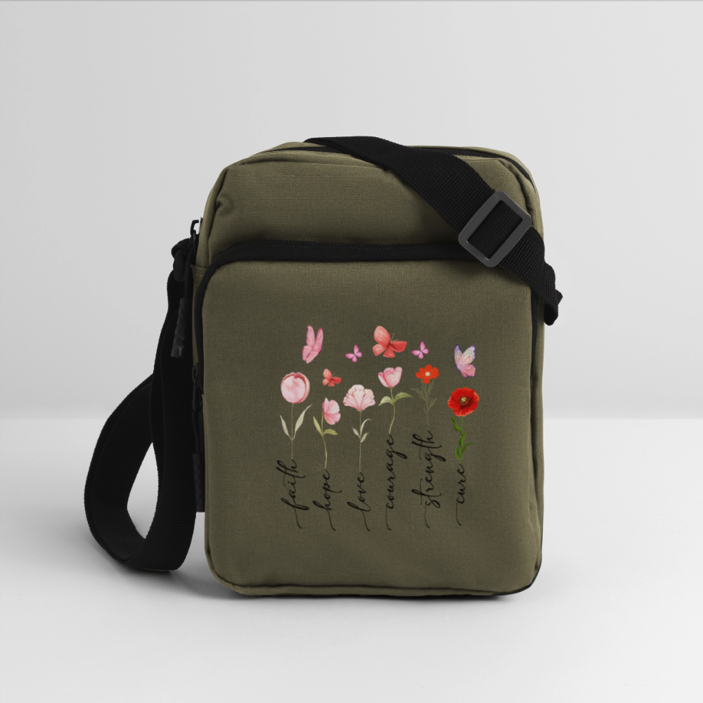 Faith Hope and Love - Floral Upright Crossbody Bag - olive
